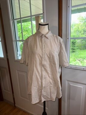 Primark Linen-Cotton Blend Short-Sleeve Button-Up Shirt - Light Beige